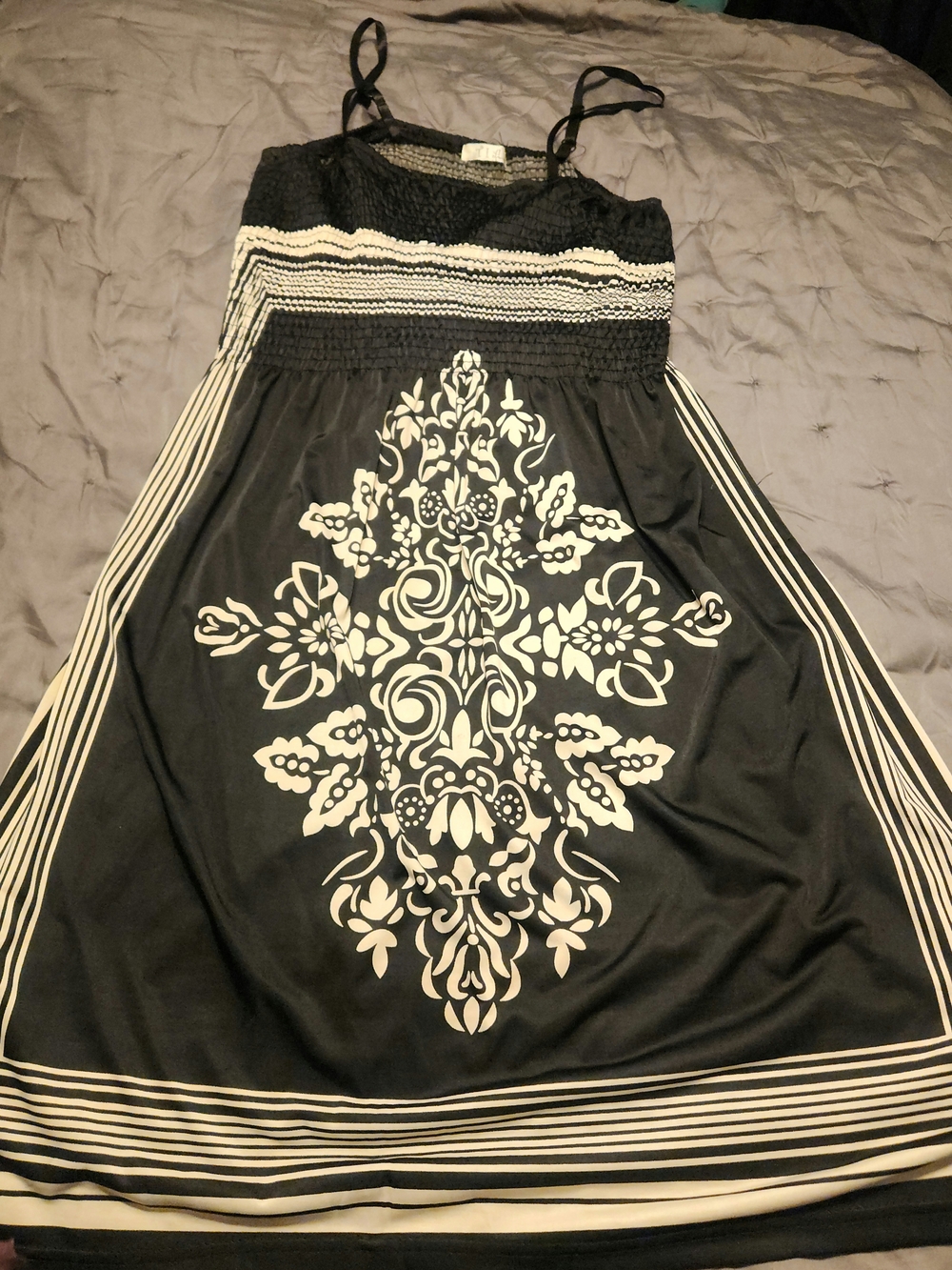 Black and White Floral A-Line Sundress Skirt
